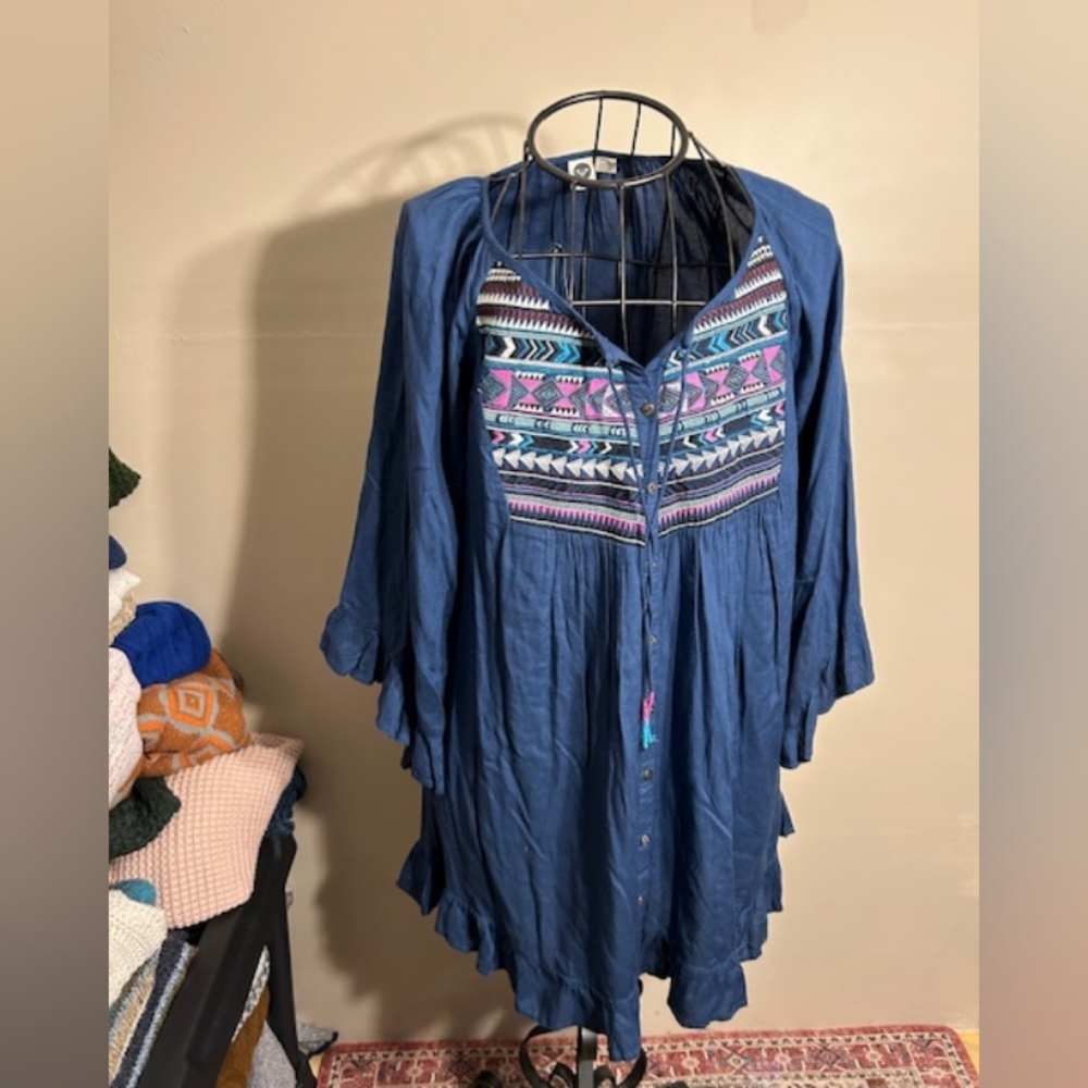 Roxy boho size small womens  blue dress party  long sleeve